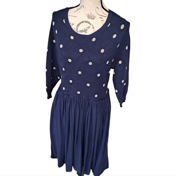 Torrid skater mini challis dress knit navy blue gold polka dot preppy 0X 💖 - Picture 11 of 14